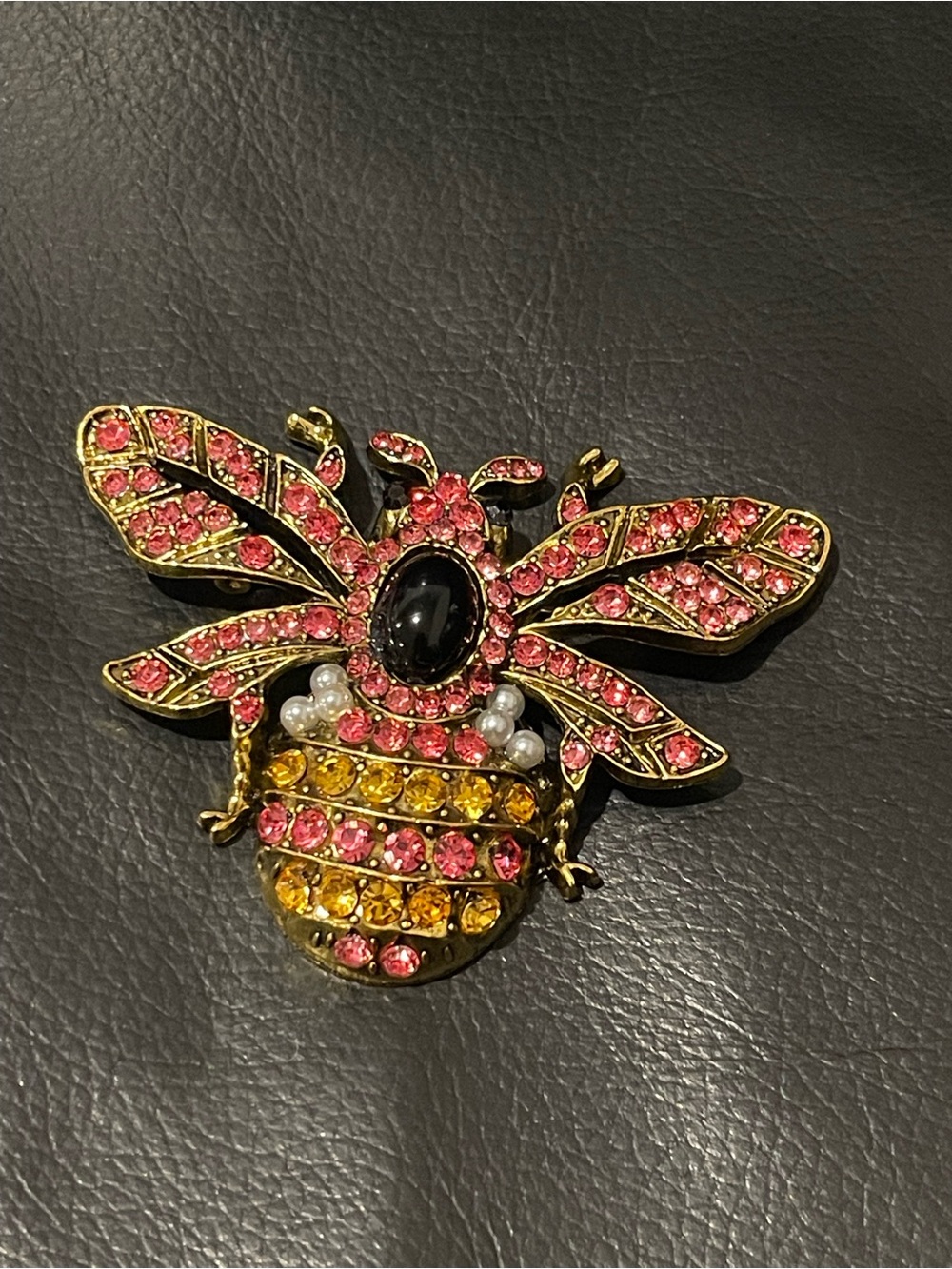 Gold-Tone Bee Brooch with Pink and Yellow Crystals
